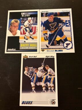 All 3 Brett Hull 1990 Upper Deck Pinnacle St Louis Blues Hockey Cards